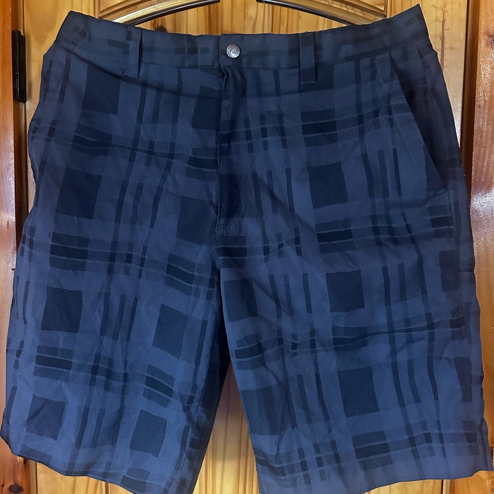 Flat Front Black and Blue Shorts